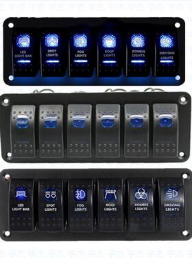 汽车开关面板6位ON-OFF带蓝色LED指示灯丝印图案船型开关