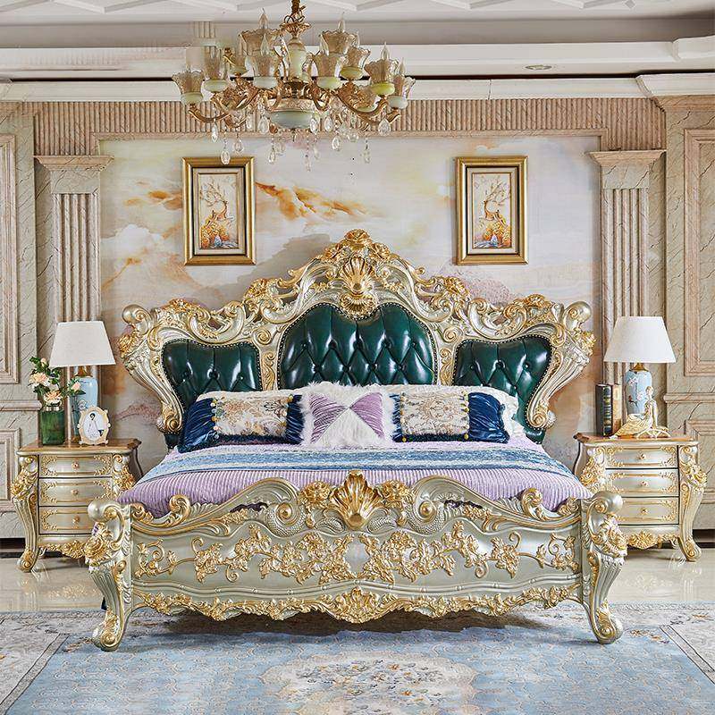 豪华别墅主卧2米大床公主婚床真皮卧室大床欧式实木床1.8米双人床