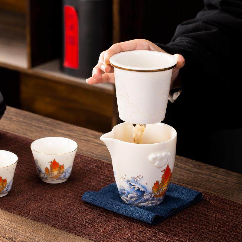 陶瓷羊脂玉白瓷一壶二杯一帆风顺快客杯便携式旅行茶具套装收纳包,机械设备,其他机械设备,淘宝优惠券,粉丝福利购,淘宝优惠卷