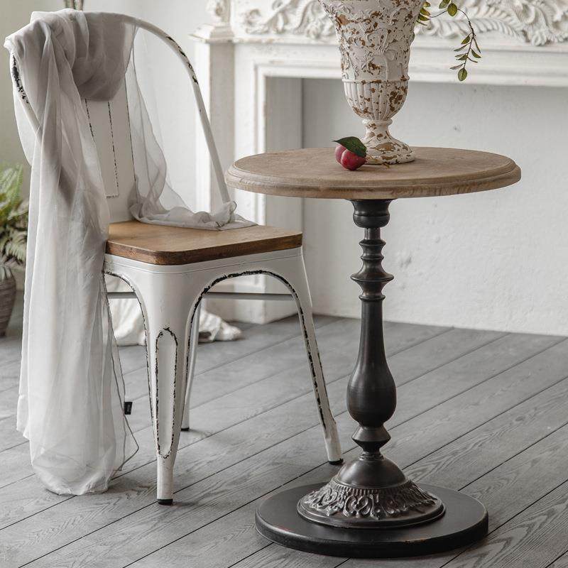 美式实木复古做旧铁艺美食店小圆桌客厅沙发阳台桌子小茶几家具