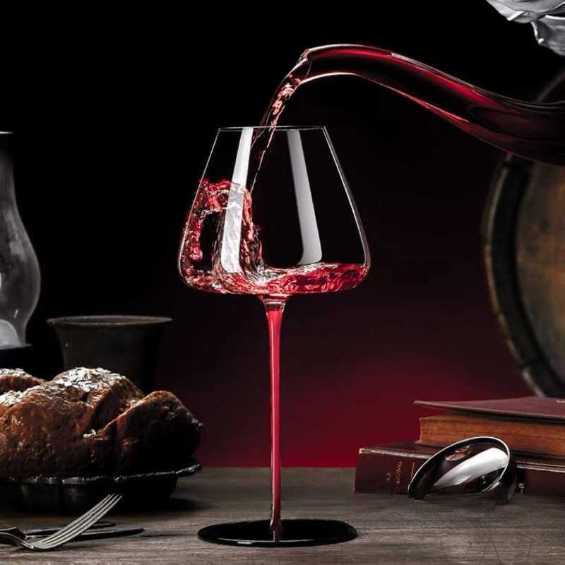 豪华轻奢黑红勃艮第红酒杯风红酒杯轻奢领结红杆高颜值