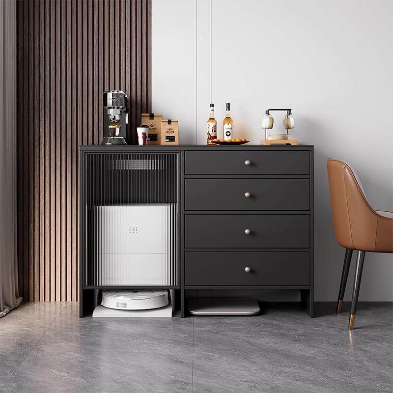 小户型餐边柜扫地机器人收纳柜子多功能中古储物柜客厅实木水吧台