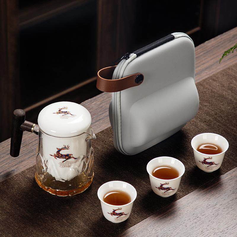 陶瓷快客杯玻璃泡茶壶一壶三杯羊脂玉白瓷便携式功夫旅行茶具套装
