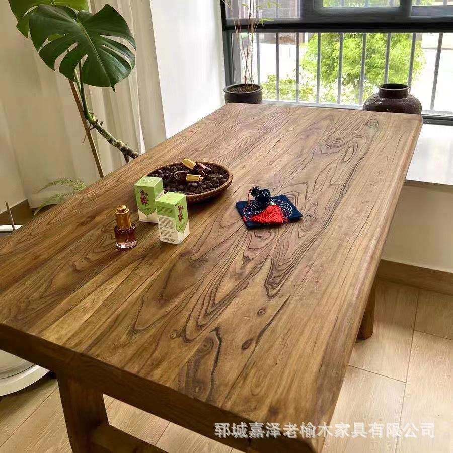 老榆木实木餐桌复古茶桌家用餐桌实木吧台电脑桌书桌民宿饭店桌