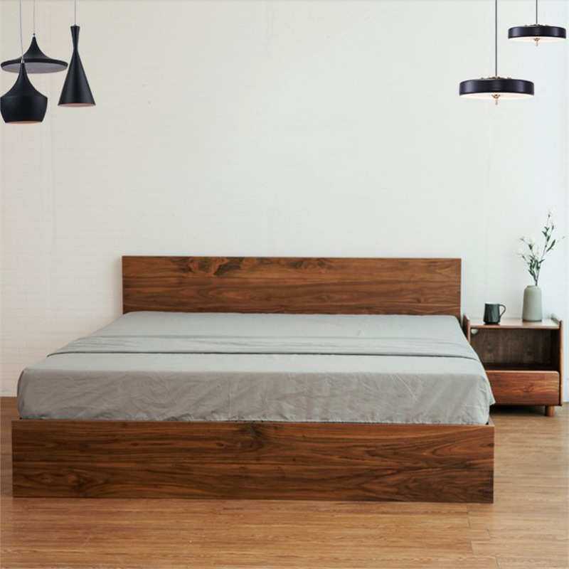 北欧实木床樱桃木1.8米双人床现代简约15m黑胡桃木日式橡木储物