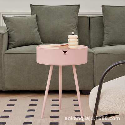 奶油风茶 客厅边几家用小圆桌 迷你床头柜简约网红阳台桌子小户型