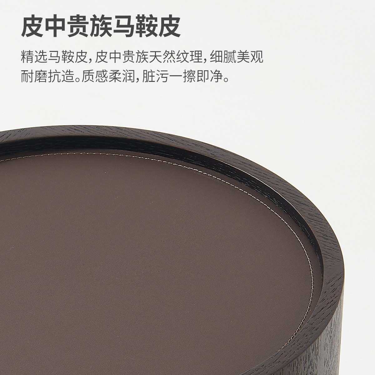 意式极简实木床头柜胡桃色卧室边柜简约床边储物柜40CM圆形小户型