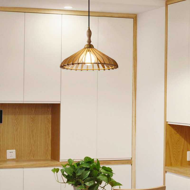 日式伞形吊灯简约实木餐厅灯卧室床头客栈民宿咖啡馆寿司店北欧风