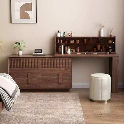 全实木新中式梳妆台斗柜一体2025新款卧室化妆台带收纳柜收纳盒