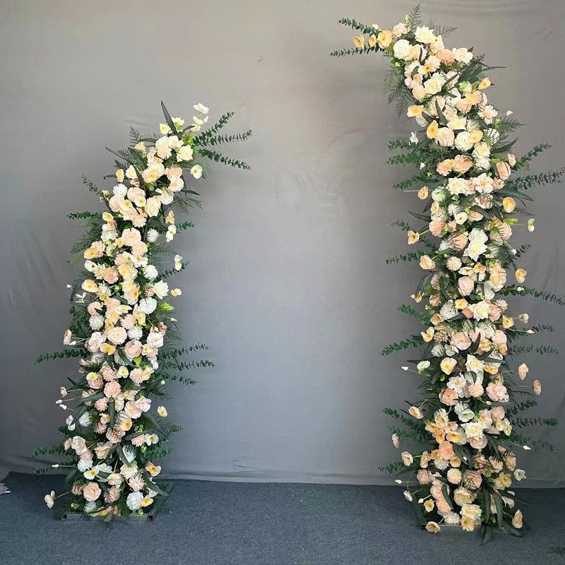 新款婚庆道具拱门铁艺牛角门羊角门户外草坪婚礼花架拱门舞台背景