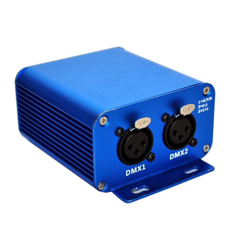蓝色2路ARTNET舞台灯光网络信号传输控制器3芯输入输出带网络接口