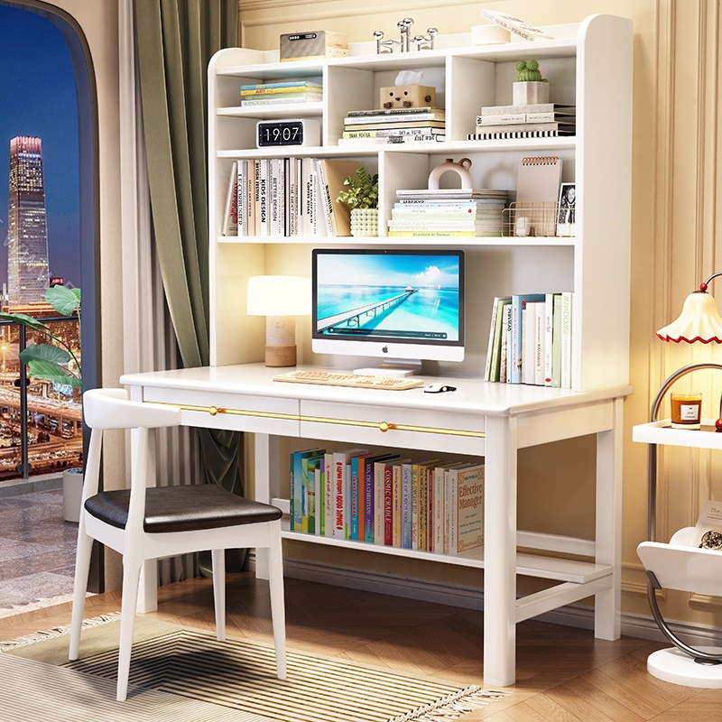 轻奢办公桌书桌书架一体桌卧室书房学习桌