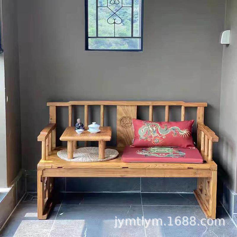 老榆木罗汉床门板长凉椅实木仿古风化禅意民宿休闲躺椅榆木罗汉榻