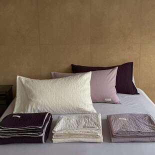 日系极简风全棉水洗棉云绉纱四件套简约高级质感皱皱纱纹理感套件