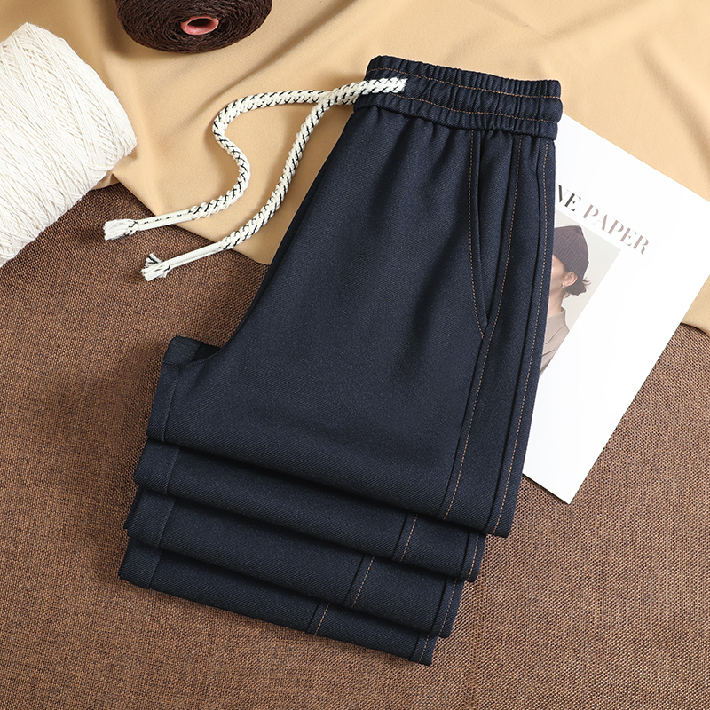 藏青色阔腿裤女秋冬2025新款高腰垂感大码休闲直筒西装牛仔裤