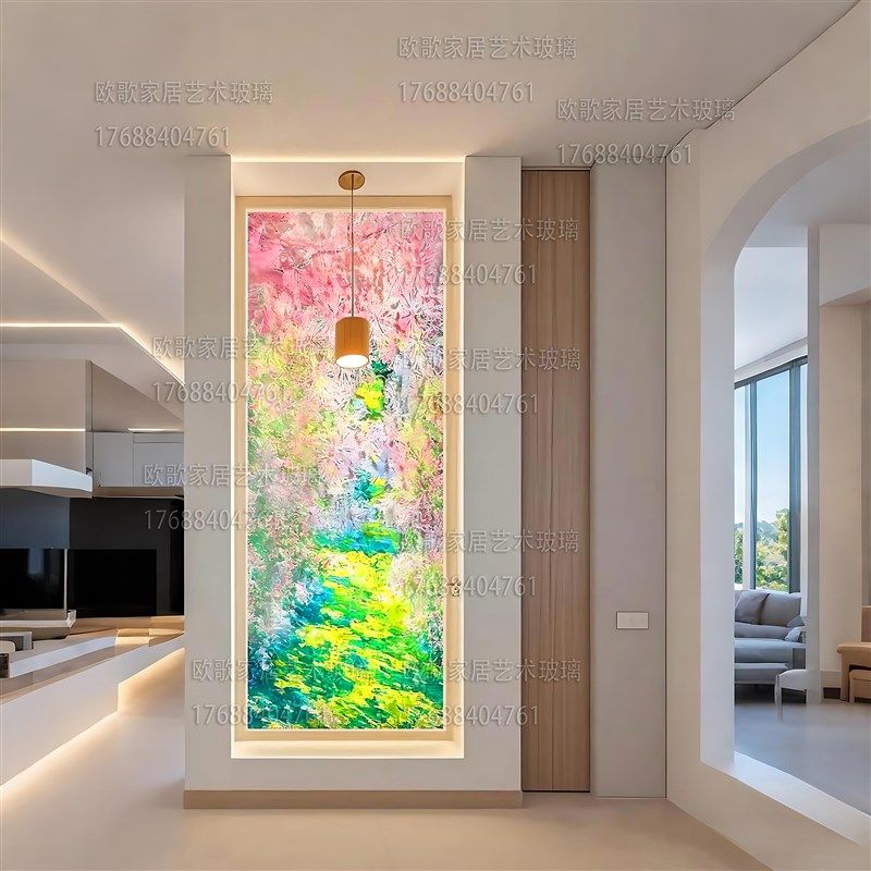 别墅手绘纯d掐丝珐琅彩法式轻奢艺术玻璃卧室客厅屏风隔断入户玄