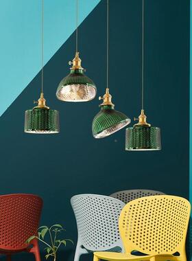 新日式简款约文艺绿色黄铜玻吊633灯创意个性餐厅吧玄台关阳璃台