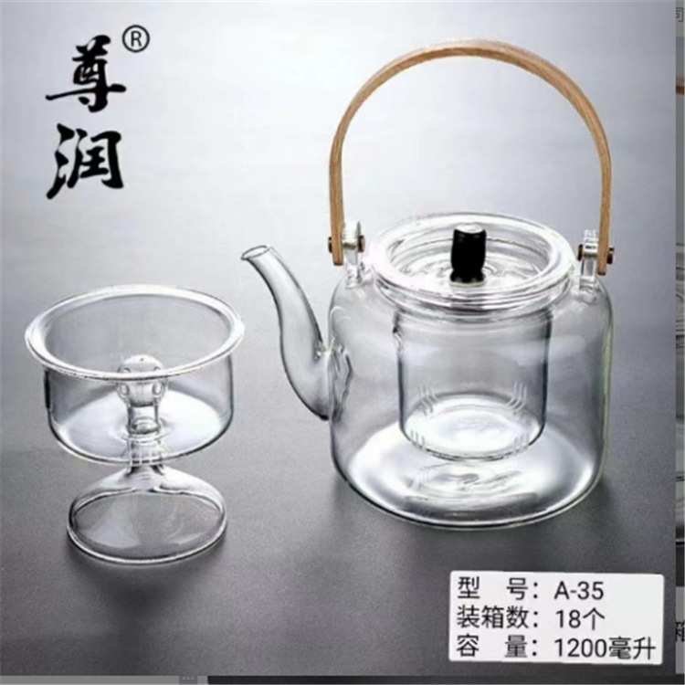 厂家玻璃竹提梁茶壶蒸煮双内胆泡茶壶器过滤加厚耐热玻璃壶大容量