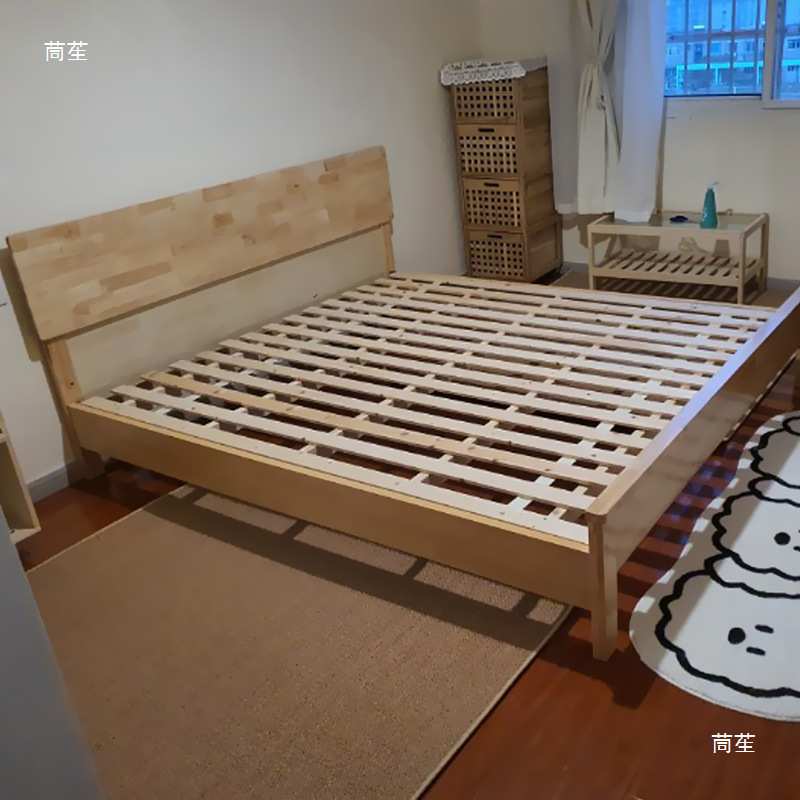 日式白坯橡胶木实木床单双人落地床