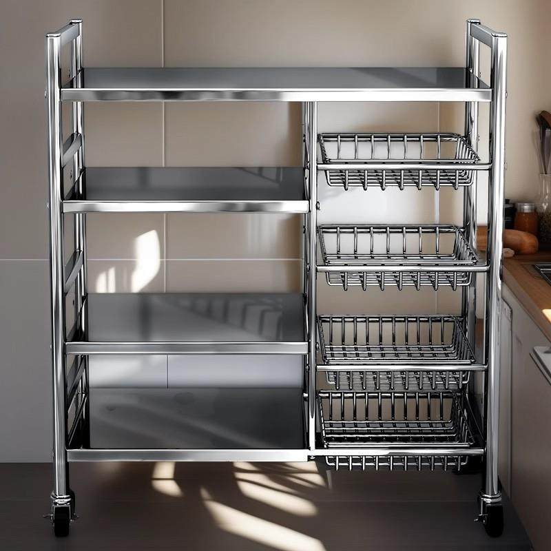 不锈钢菜篮子厨房多功能置物架落地移动多层微波炉锅具蔬菜收纳架,电子元器件市场,其它元器件,淘宝优惠券,粉丝福利购,淘宝优惠卷
