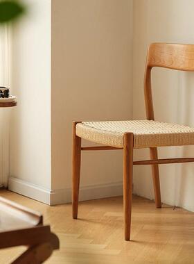 非晚椅复古实木餐椅家用北欧樱桃木家具靠背藤编71号椅高靠背