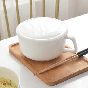 餐具带把碗骨瓷碗带盖家用泡面碗防烫手柄碗陶瓷单柄碗单个带把手