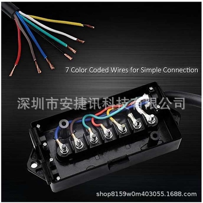 重型7 WAY插头 inline 拖车线带7 gang junction BOX-8英尺防风雨