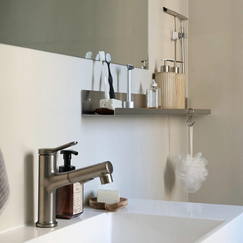 设计师创意不锈钢一字隔板洗漱台墙上置物架客厅墙面装饰架展示架