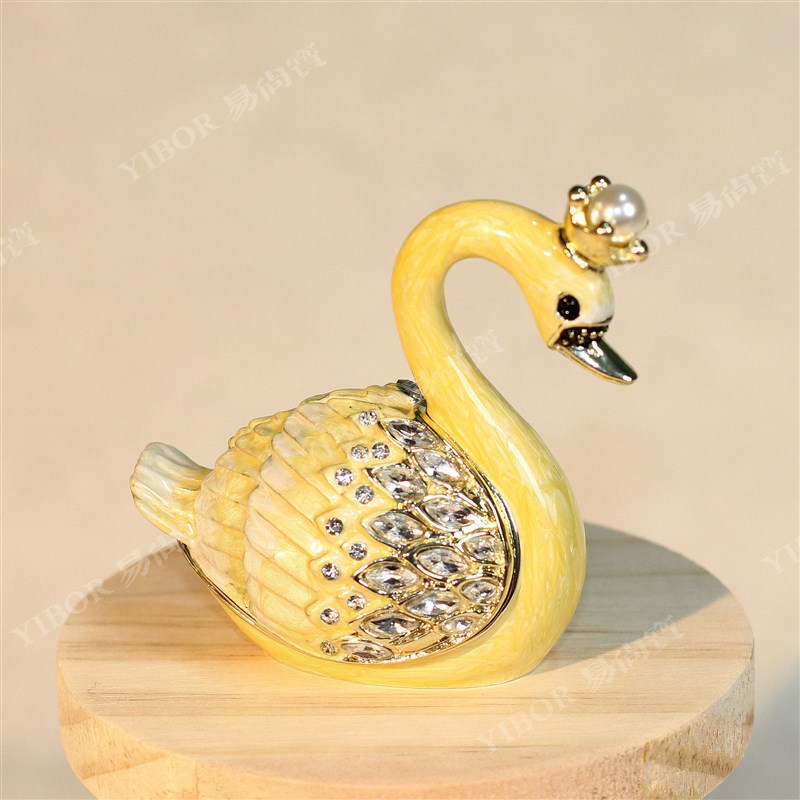 欧式天鹅摆件家居客厅玄关装饰镶钻金属珐琅彩首饰盒手工艺品礼品