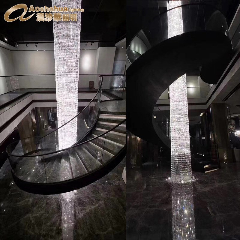 轻奢水晶吊灯 后现代别墅中空跃层楼梯灯 大厅艺术创意水晶灯
