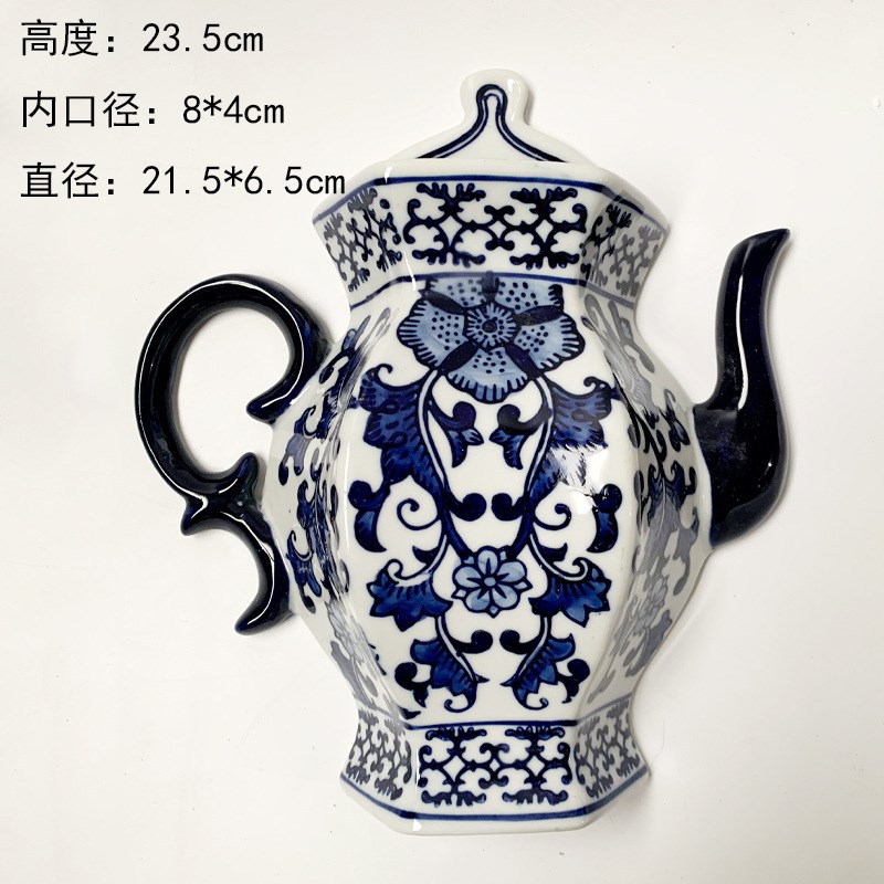 陶瓷青花瓷壁挂花盆植物花瓶新中式复古风墙饰壁饰插花墙壁装饰