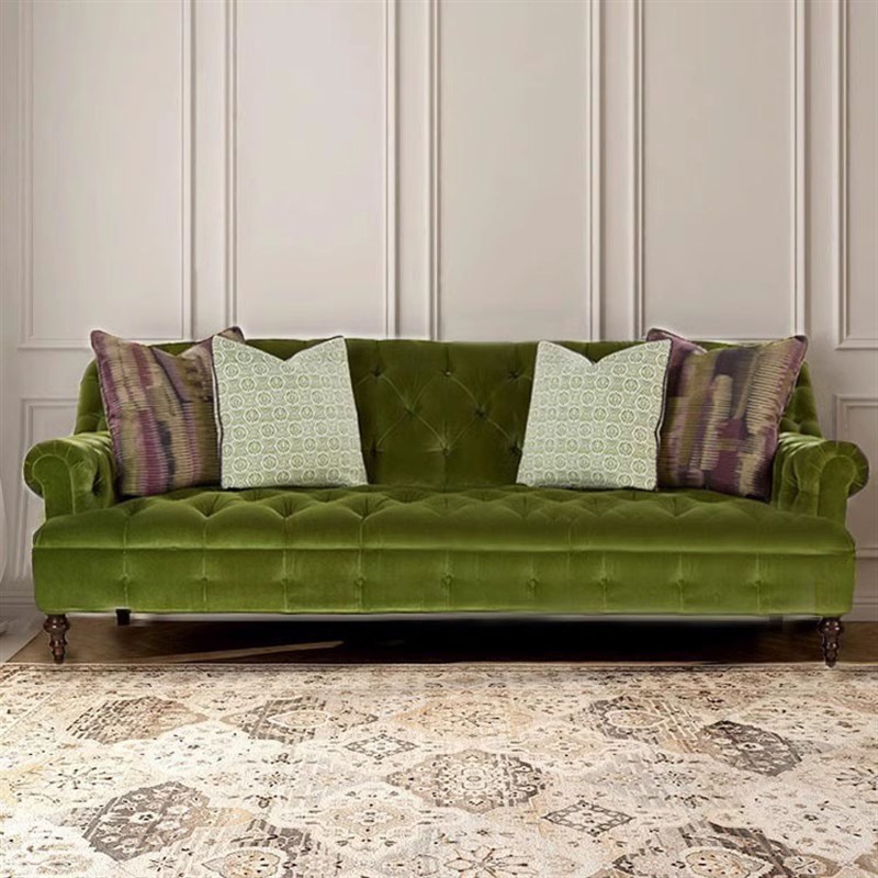 美式实木沙发布艺三人橡木法式复古做旧棉麻双人别墅客厅高端家具