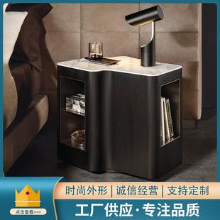 意式极简客厅角几沙发边几大理石茶几钢化玻璃小茶桌大理石台面