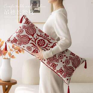 新中式沙发长方形靠枕新年长条抱枕卧室靠背垫红色床头睡觉靠垫