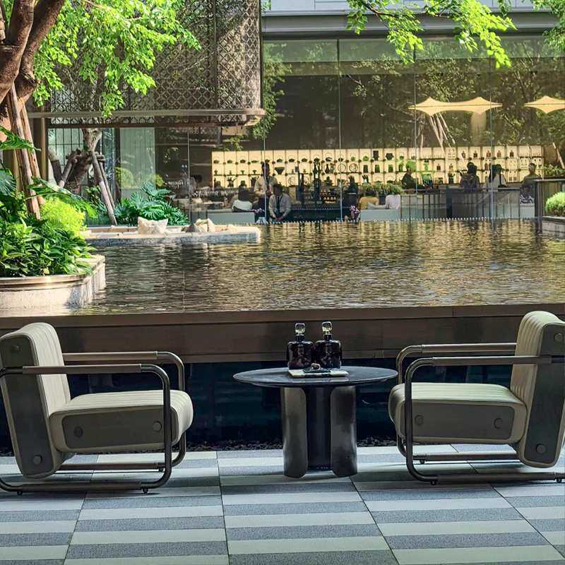 户外防水皮沙发椅组合庭院架空层设计师创意沙发阳台茶几三件套