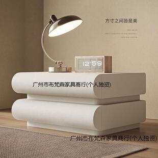 新款网红奶油风白色床头柜皮质意式极简卧室实木床边收纳储物