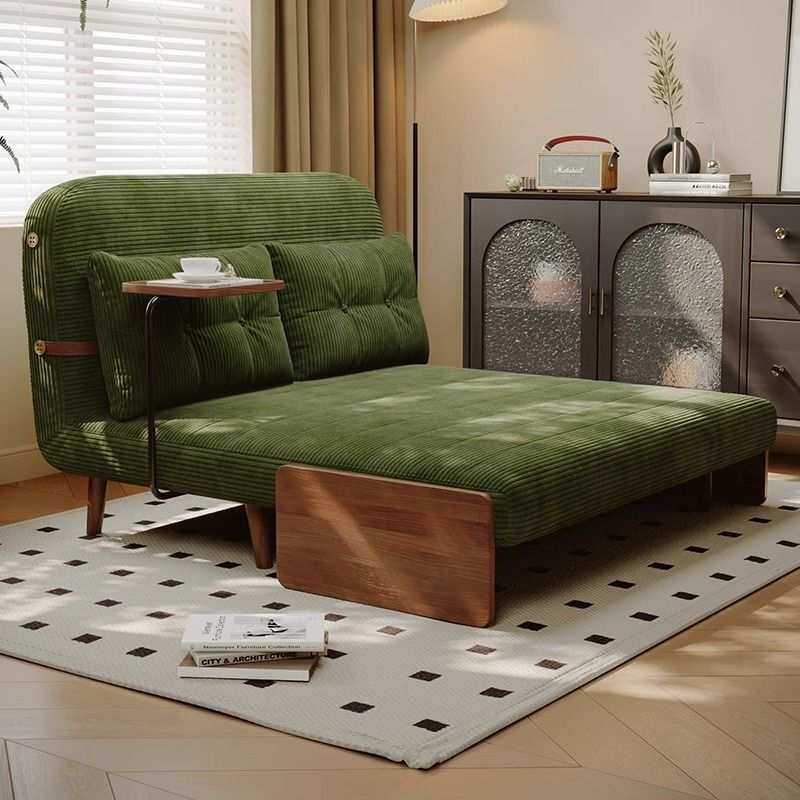 实木加厚灯芯绒布艺沙发床多功能可折叠可伸缩两用小户型客厅阳台