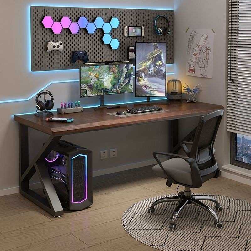 实木双人台式电脑桌家用卧室两人并排电竞桌长条大书桌卧室工作台