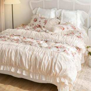 圣马洛庄园︱浪漫主义玫瑰印花棉床裙四件套公主风法式被套床品