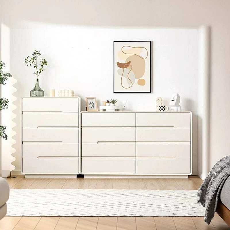 全实木八斗柜皮质极简奶油风床尾收纳柜现代简约客厅五六斗边柜