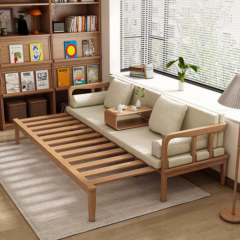 汐木XM实木沙发床.米小户型超大坐深冬夏两用简约可伸缩罗汉床