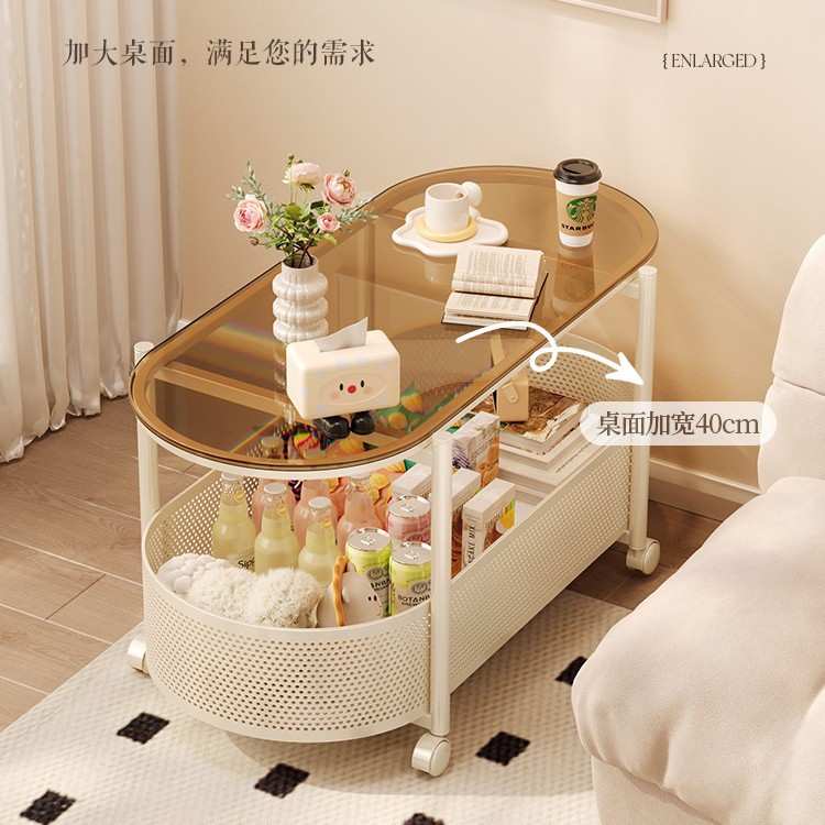 可移动沙发边几钢化玻璃茶几现代小桌子床头侧边边柜小户型小推车