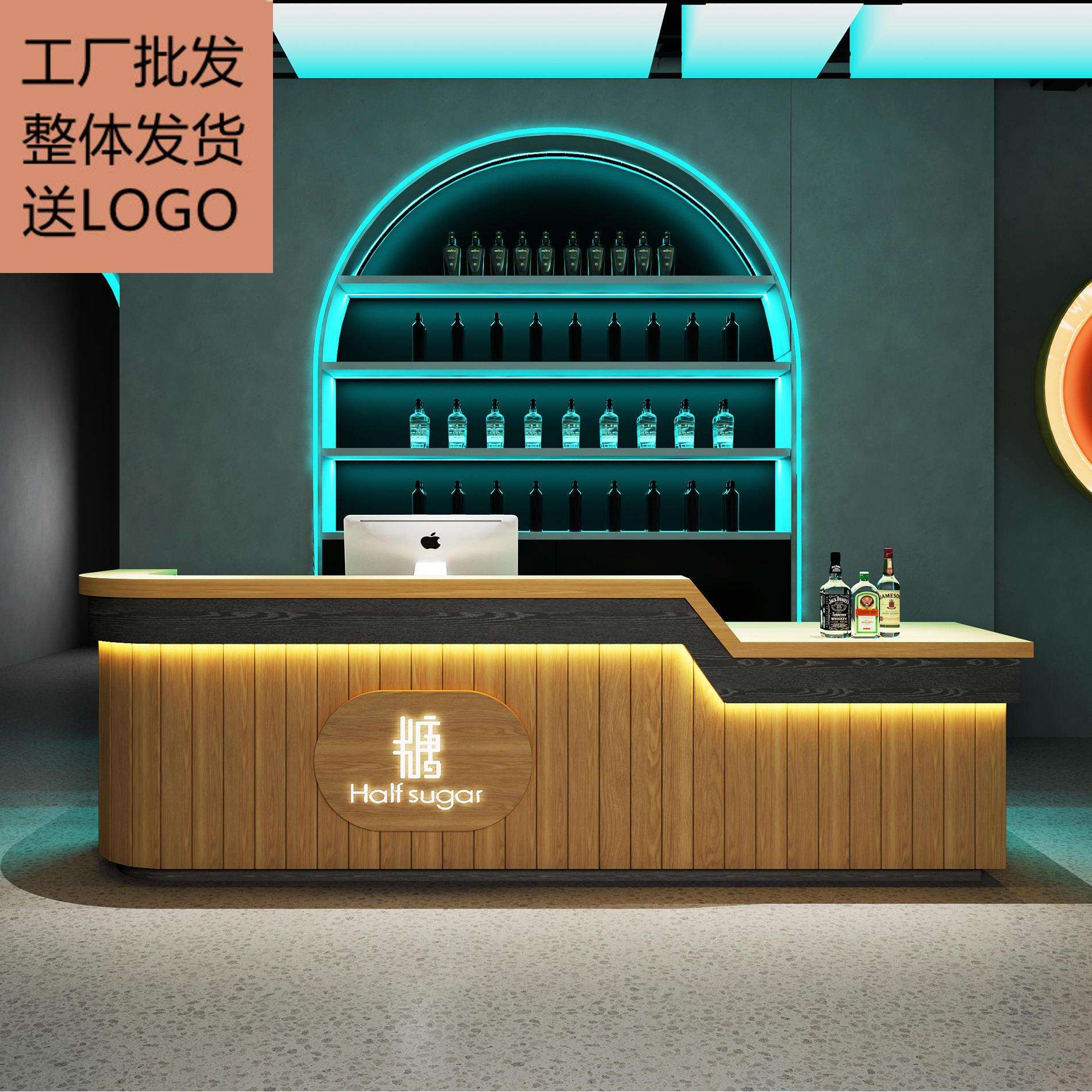 工业风复古收银台酒吧餐饮饭店火锅烧烤店转角吧台前台接待台