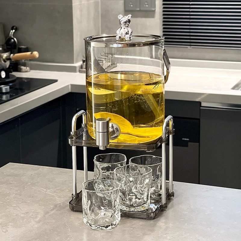 轻奢冷水壶带龙头玻璃水瓶套装大容量家用凉水壶水果茶可乐饮料桶