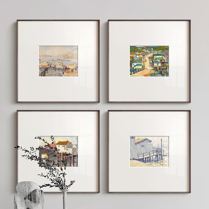 海边小镇风景北欧复古客厅装饰画现代法式小众艺术中古风餐厅挂画