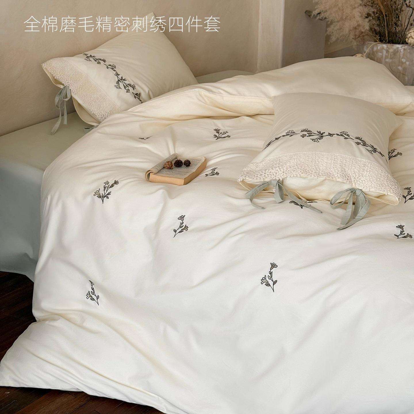 秋冬款100S全棉磨毛精密刺绣系列四件套蕾丝花边高工艺床上用品4