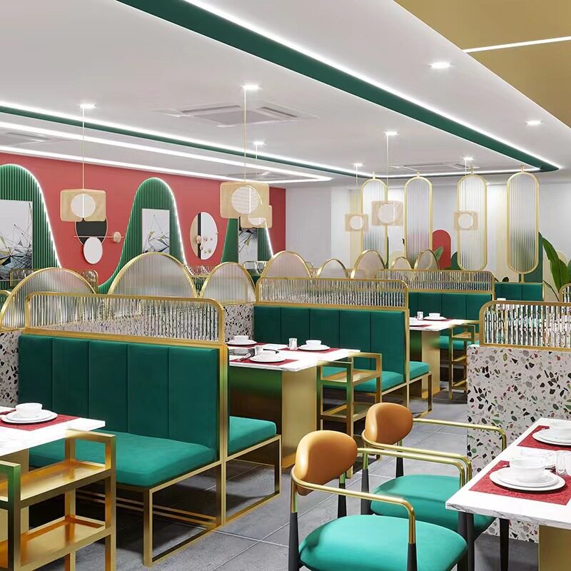 卡座沙发餐椅全店直销D制轻奢带隔断屏风玻璃火锅店餐厅桌椅组合
