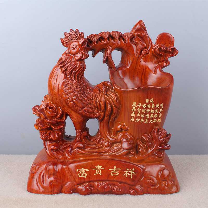 非洲花梨木雕摆件 黑檀十二生肖动物笔筒 中式家居雕刻木质工艺品