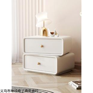 全实木床头柜旋转现代简约创意方糖圆角轻奢皮质卧室收纳柜免安装