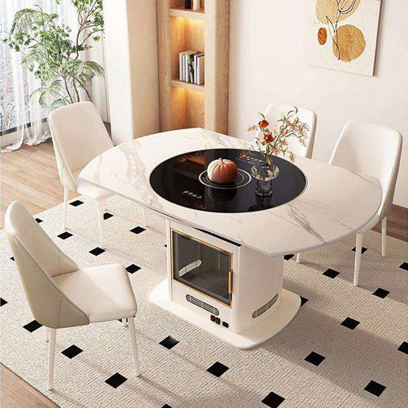 奶油风岩板烤火餐桌可伸缩内嵌转盘电磁炉火锅电暖炉子多功能饭桌,电子元器件市场,其它元器件,淘宝优惠券,粉丝福利购,淘宝优惠卷